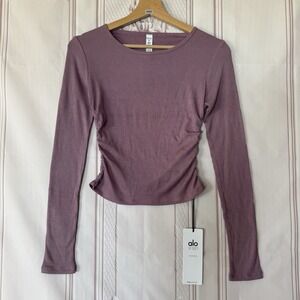 ALO YOGA Gather Long Sleeve Top Studio Sweet Woodrose Mauve Sz M NWT Athleisure